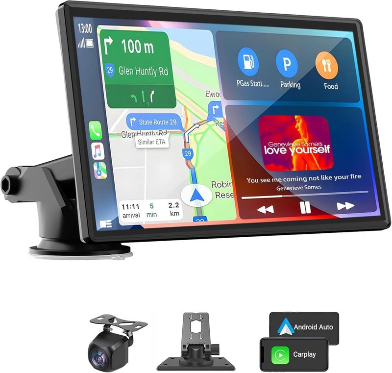 LANGDA Portable Carplay Screen for Car, 7" Wireless Carplay & Android Auto with Bluetooth, HD Backup Camera, GPS Navigation, Siri, FM, AUX, Mirror Link for All Vehicles - Image 1